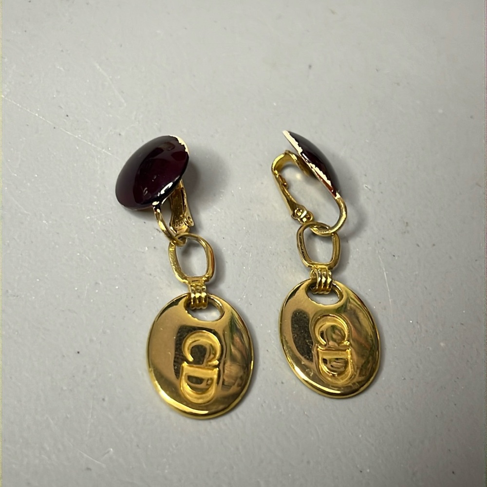 Christian Dior Vintage Clasp Earrings Gold Tone Clip On